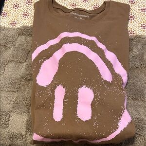 Oversized Brown and Pink Smiley Face Shirt
